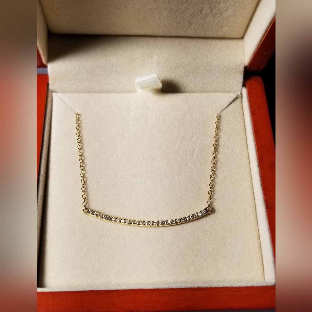 NIB Argento Vivo Diamond Pave Bar Pendant - Sterling Silver & Gold Plated